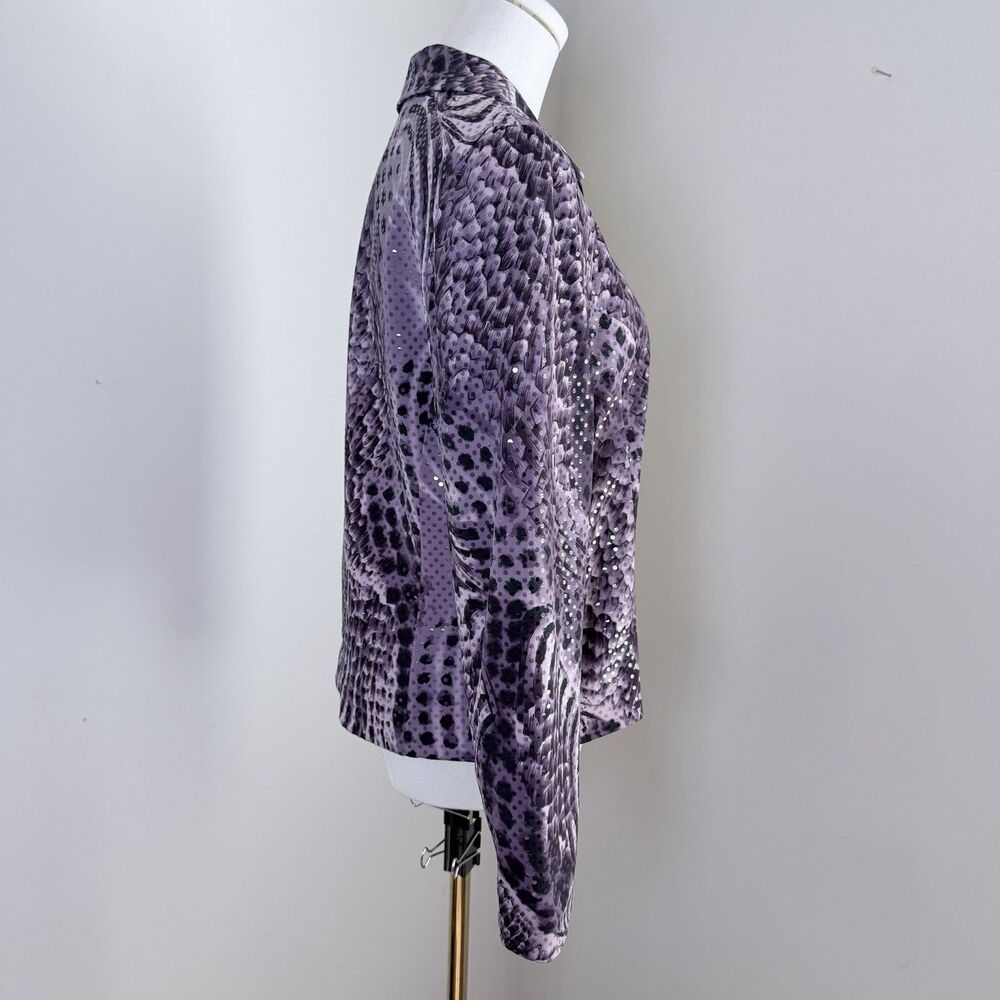 Vintage Y2K Mesmerize KamiKam Jacket M Purple Animal Print Sequin Zip Up Sparkle - Picture 6 of 13